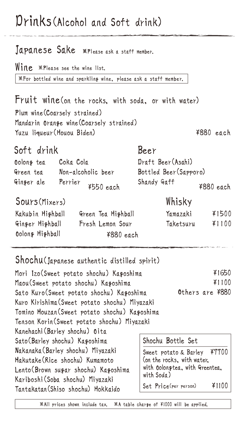 Drinks Alcohol and Soft drink　